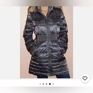 Laundry By Shelli Segal Charcoal Puffer Jacket with Fur Hood